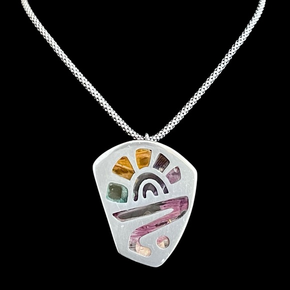 Vintage Rafael Dominguez Taxco Mexico sterling silver Pluma Azteca pendant - Picture 2 of 10